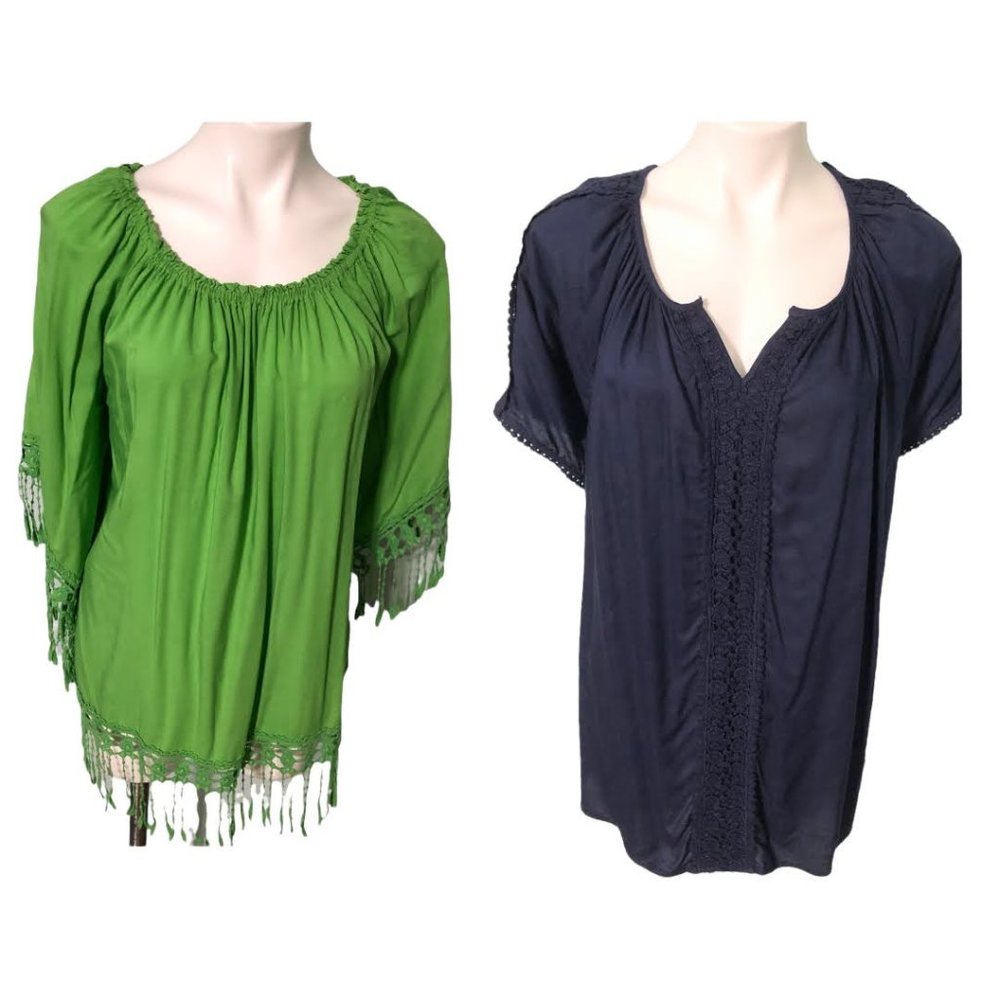 2 Peasant Style Tops-Sz 2X